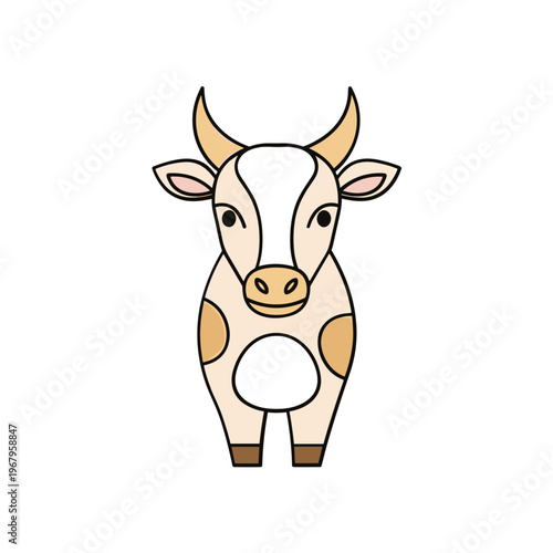 Cartoon Cow Illustration with Horns and Spots.