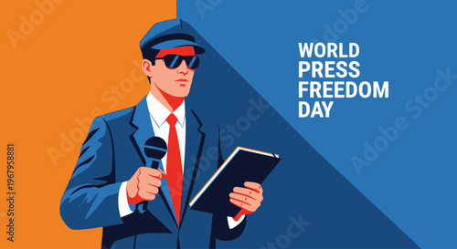 Reporter with Microphone and Notebook Illustration