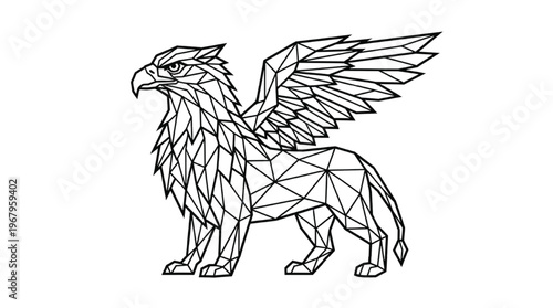 Geometric Griffin Vector Illustration | Modern Mythical Beast Polygon Logo for Guarding and Loyalty
