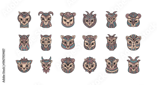 Collection of Cartoon Owl Faces with Expressions.