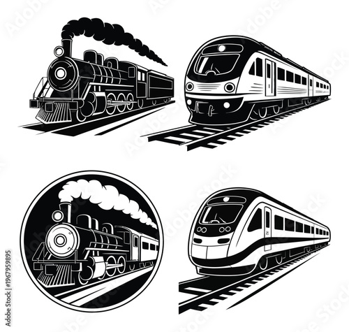 Vintage and Modern Trains on Tracks: A Collection of