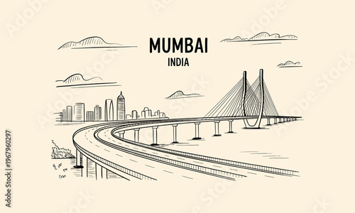 Mumbai India Bandra Worli Sea Link Sketch Asia travel