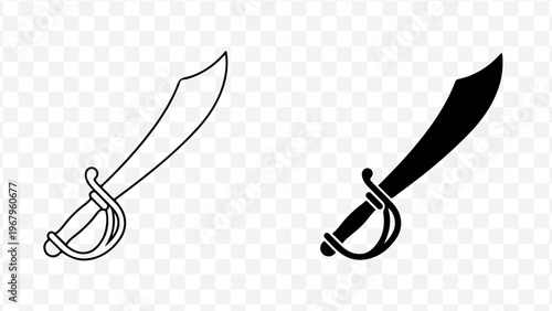 Cutlass sword icon, dual style cutlass symbol, modern outline and solid cutlass vector isolated on Transparent Background