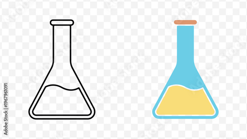 Colorful laboratory flask icons for science and chemistry presentations isolated on Transparent Background