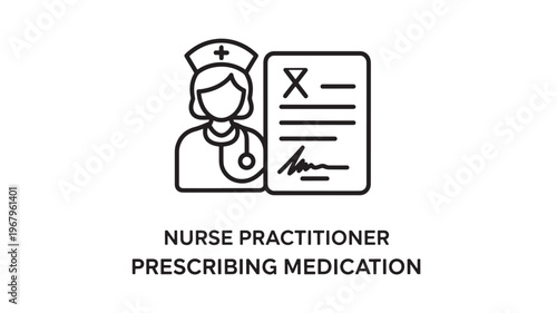 A healthcare professional, specifically a nurse practitioner, is depicted writing a prescription on a pad, symbolizing a common medical practice.