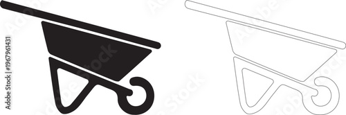 Garden Wheelbarrow. Filled and outline vector icon.