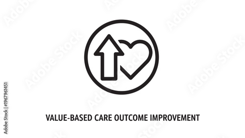 A simple black and white icon representing value-based care outcome improvement, suitable for healthcare, medical, and business concepts.