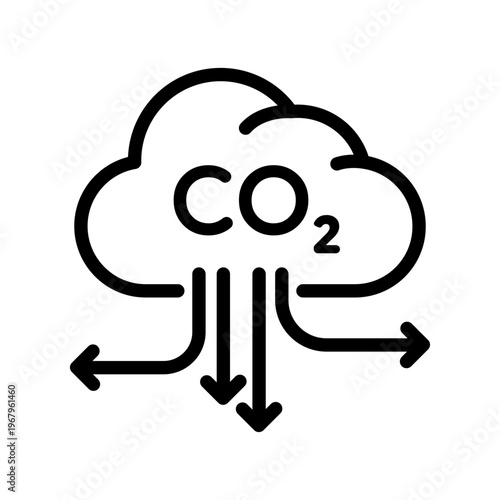 Diagram icon showing CO2 gas being dispersed or reduced to represent emission reduction