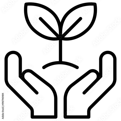 Illustrative icon for climate action showing two hands protecting a growing plant sprout