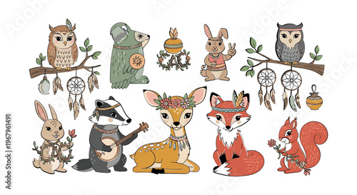 Collection of Woodland Animals in Various Poses.