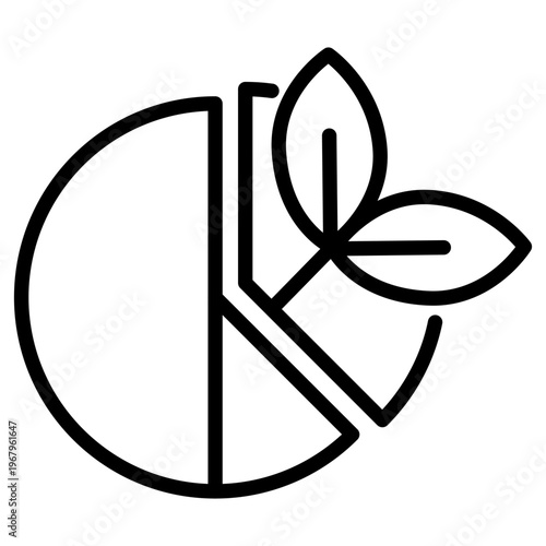 Line icon of a pie chart combined with a sprout depicting data-driven environmental performance and reporting