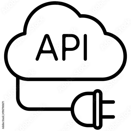 A cloud containing the text API with an electrical plug indicating a software interface connection