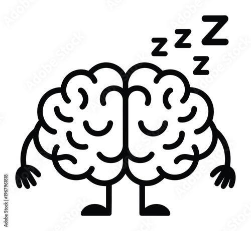 Cartoon Brain Character Sleeping with Z's