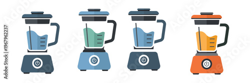 Blender vector icon collection, electric mixer line icon and blender symbol isolated, blend and juicer line icons, colorful smoothie blender graphics, kitchen appliance vector design.