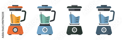 Blender icon set, blender vector icon and symbol isolated with electric mixer line icon, blend and juicer line icons, colorful blenders for smoothie power, kitchen appliance vector illustration.