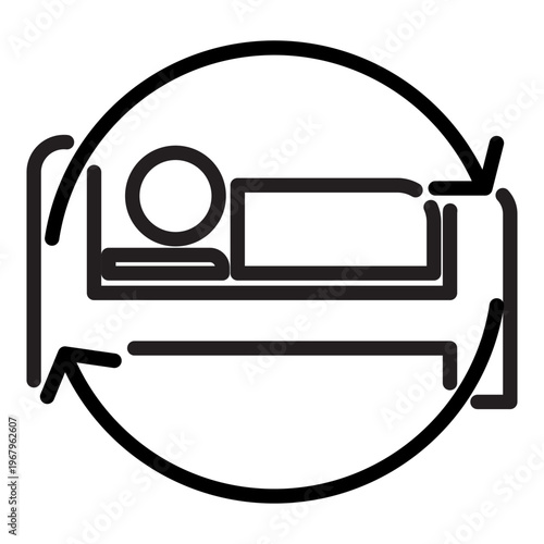 Line icon depicting a person in bed surrounded by a circular arrow indicating a repeating sleep cycle