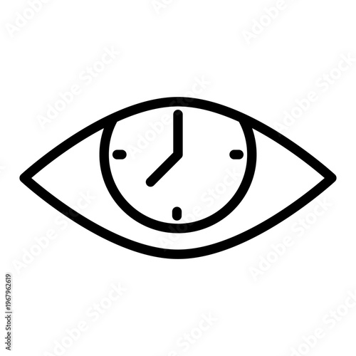 Line icon of an eye with a clock inside the pupil representing the time spent awake