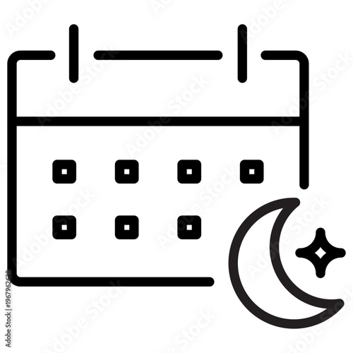 Calendar with moon and star symbol showing a planned bedtime or wake up time