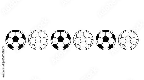 Soccer Balls Vector Silhouettes Black White Outline Pattern Alternating Filled Unfilled Designs Athletic Sport Equipment Illustration Clipart Graphic Icon Symbol Football
