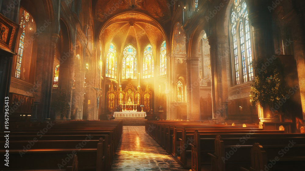 Fototapeta premium antique, arch, christian, corridor, hall, inside, carved, floor, gothic, interior