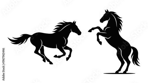 Horse Silhouettes Vector Galloping Rearing Dynamic Motion Black Outline Equine Art Illustration Grace Strength Animal Clipart Design Wildlife Mammal Nature Symbol Icon Graphic