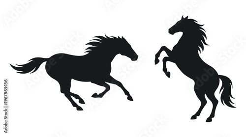 Horse Silhouettes Vector Galloping Rearing Dynamic Motion Black Outline Equine Art Illustration Grace Strength Animal Clipart Design Wildlife Mammal Nature Symbol Icon Graphic
