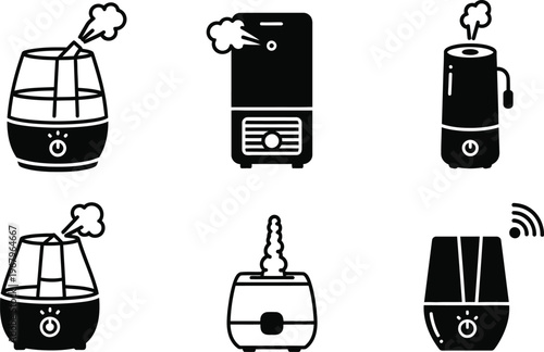 Air humidifier and purifier device icons with air quality