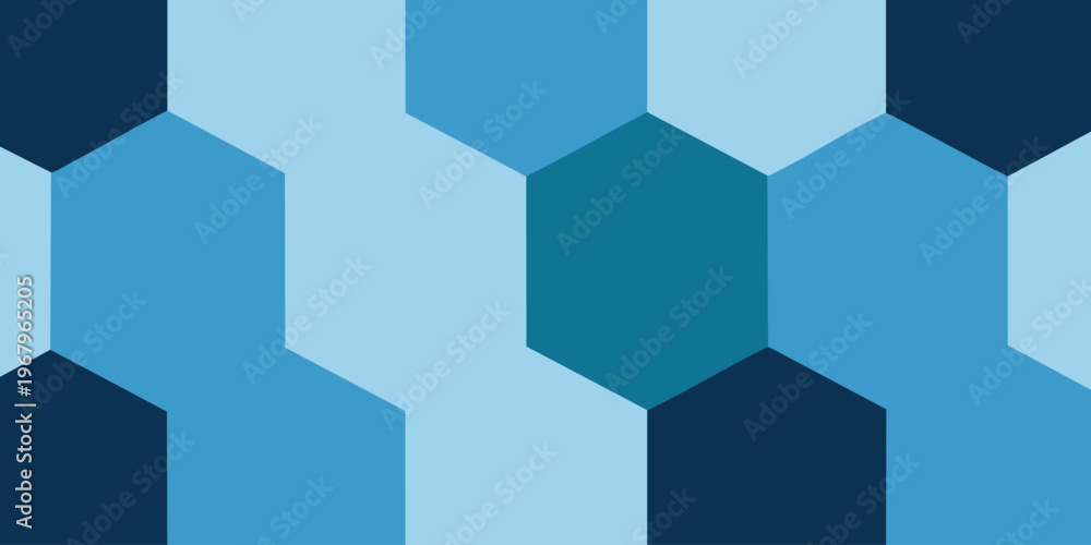 Fototapeta premium Vibrant blue hexagons pattern with various shades on a flat surface viewed from above