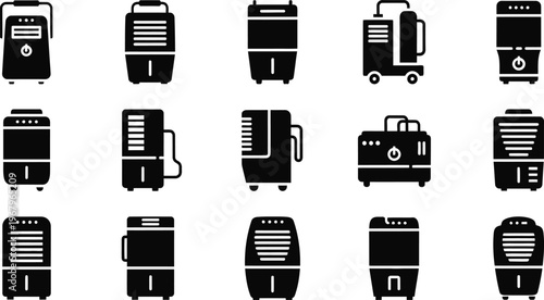 Portable air cooler and evaporative cooling icons with air conditioning with climate control with cooling syst