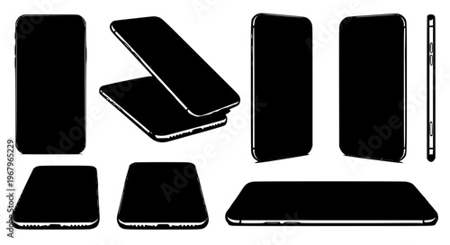 Stylized modern smartphone frameless display vector set EPS10 isolated on white