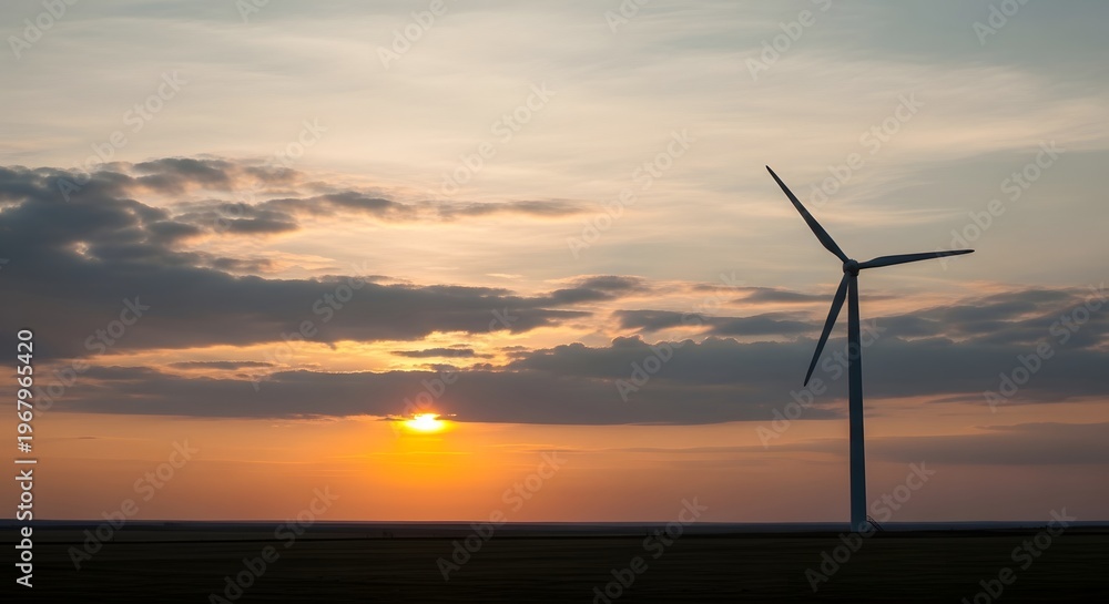 Obraz premium Wind turbines generating renewable energy at sunset in a natural landscape.