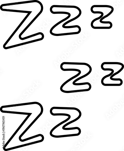 sleep snore icon set, snooze nap Z sound . Sleepy yawn or insomnia sleeper alarm clock Zzz, icons of goodnight deep sleep dreaming, bored or tired. Relaxation and Bedroom elements Design Concepts,