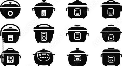 Electric rice cooker and kitchen appliance icons