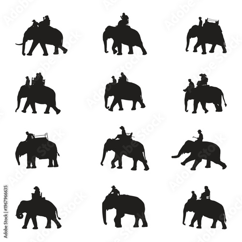 Majestic elephant and mahout silhouettes a diverse collection for design projects