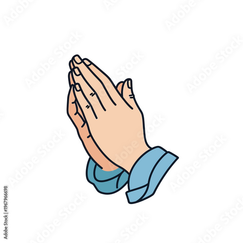 An illustration depicting two hands clasped together in a reverent prayer gesture, symbolizing faith and devotion.