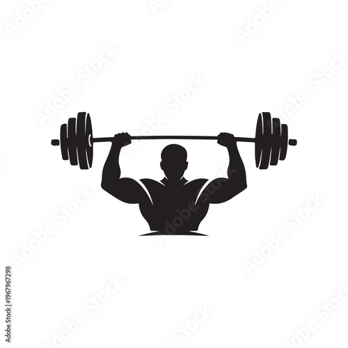 Black silhouette of a muscular man lifting a heavy barbell