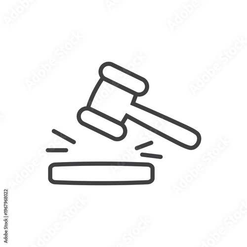 Outline judge gavel doodle icon isolated flat style design.