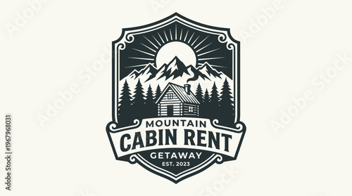 Mountain Cabin Rent Getaway Logo Design - Nature Retreat and Relaxation.