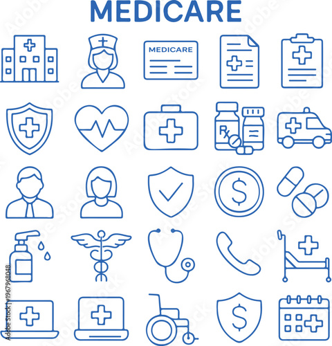 Set of line art medicare icons