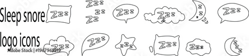 sleep snore icon set, snooze nap Z sound . Sleepy yawn or insomnia sleeper alarm clock Zzz, icons of goodnight deep sleep dreaming, bored or tired. Relaxation and Bedroom elements Design Concepts,