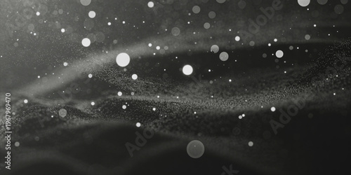 Digital particles and light bokeh overlay, abstract background with shallow depth of field effect