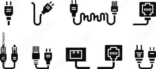 Set of electrical cable and connector icons
