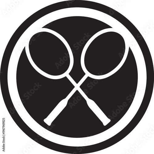 Tennis rackets, black and white icon, sports logo, racket symbol
