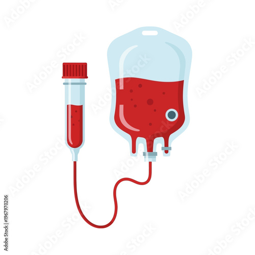 Blood Bag Connected to Test Tube Donation and Transfusion Medical Illustration