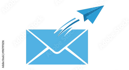 A blue envelope with a paper airplane launching from within representing communication