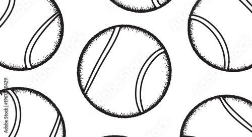 Black and white tennis balls, vector illustrations, sports icons, seamless pattern