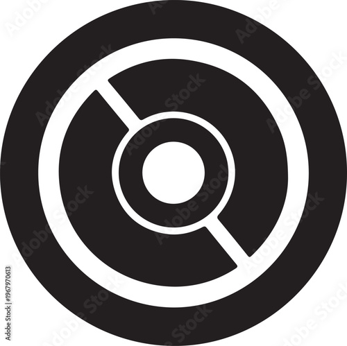 Black and white circular sector chart icon, pie chart symbol, business infographic element, vector graph sign