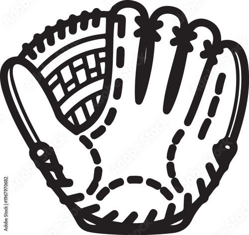 Baseball glove, black, vector illustration, sports equipment, athletic gear
