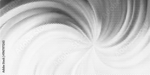 Fading triangle halftone texture gradient pattern. Abstract diagonal geometric background. Tech mosaic triangular halfton gradation. Vector vanishing corner arrow wallpaper for banner, booklet, poster