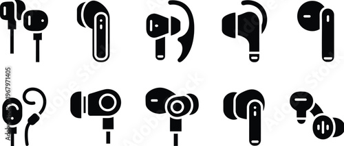 Set of various earphone designs and styles
